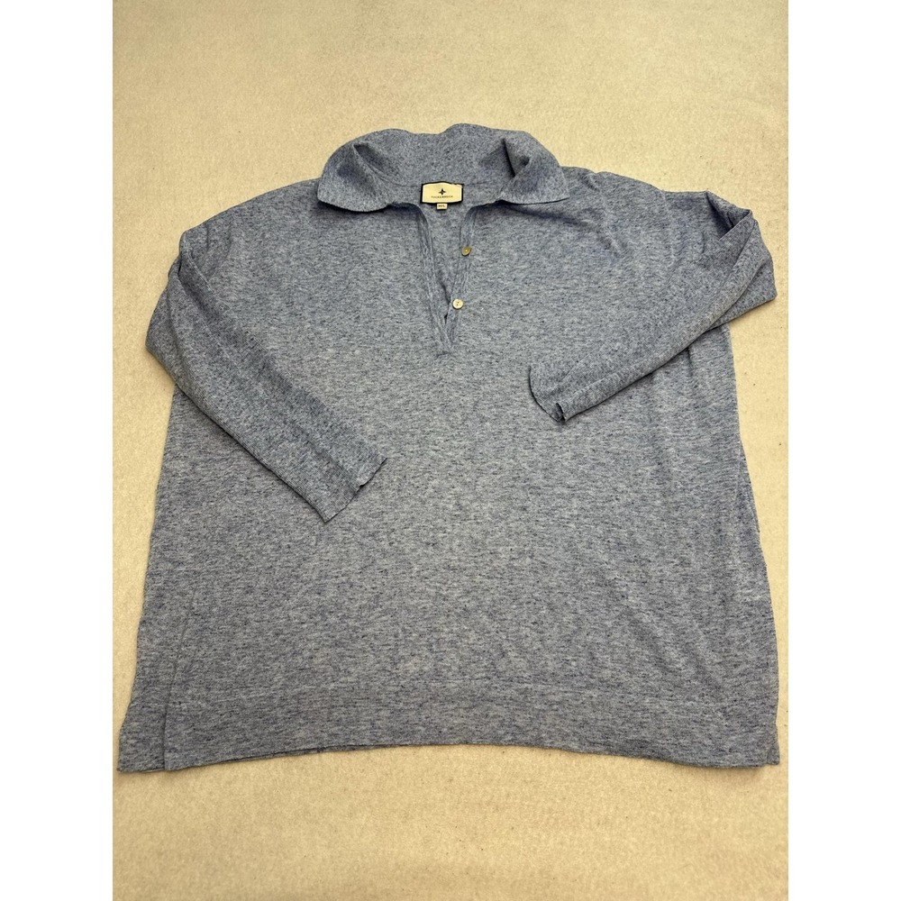 Tuckernuck Claytons Womens M/L Blue Linen Collared Pullover Knit Lightweight